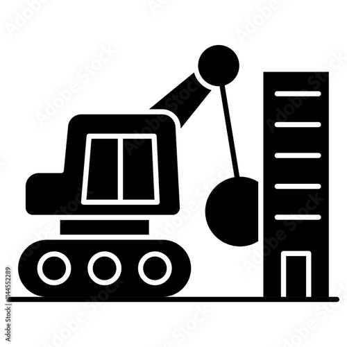 An icon design of wrecking ball with building, demolition vector
