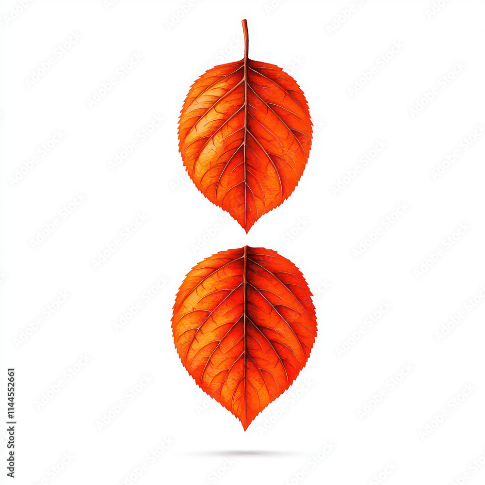 Fototapeta premium Vibrant orange leaves isolated on white background, showcasing autumn beauty