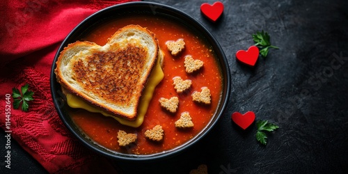 Wallpaper Mural American food concept for Valentine's Day. Heart-shaped toast served in tomato soup with decorative croutons Torontodigital.ca