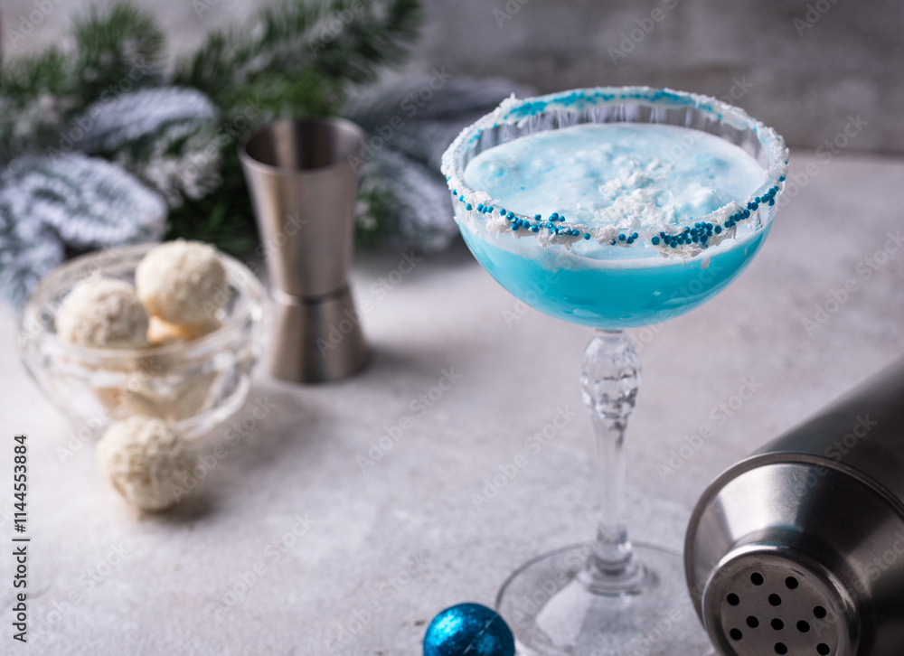 Christmas cocktail with blue curacao Christmas cocktail with blue curacao