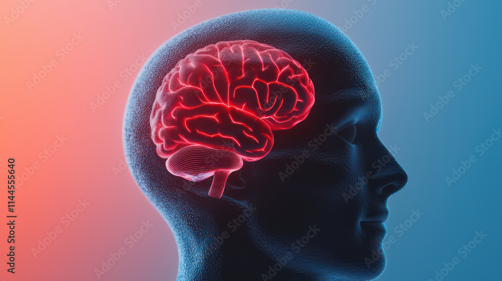 Obraz premium close up view of human head silhouette with glowing brain , showcasing neural connections and vibrant colors