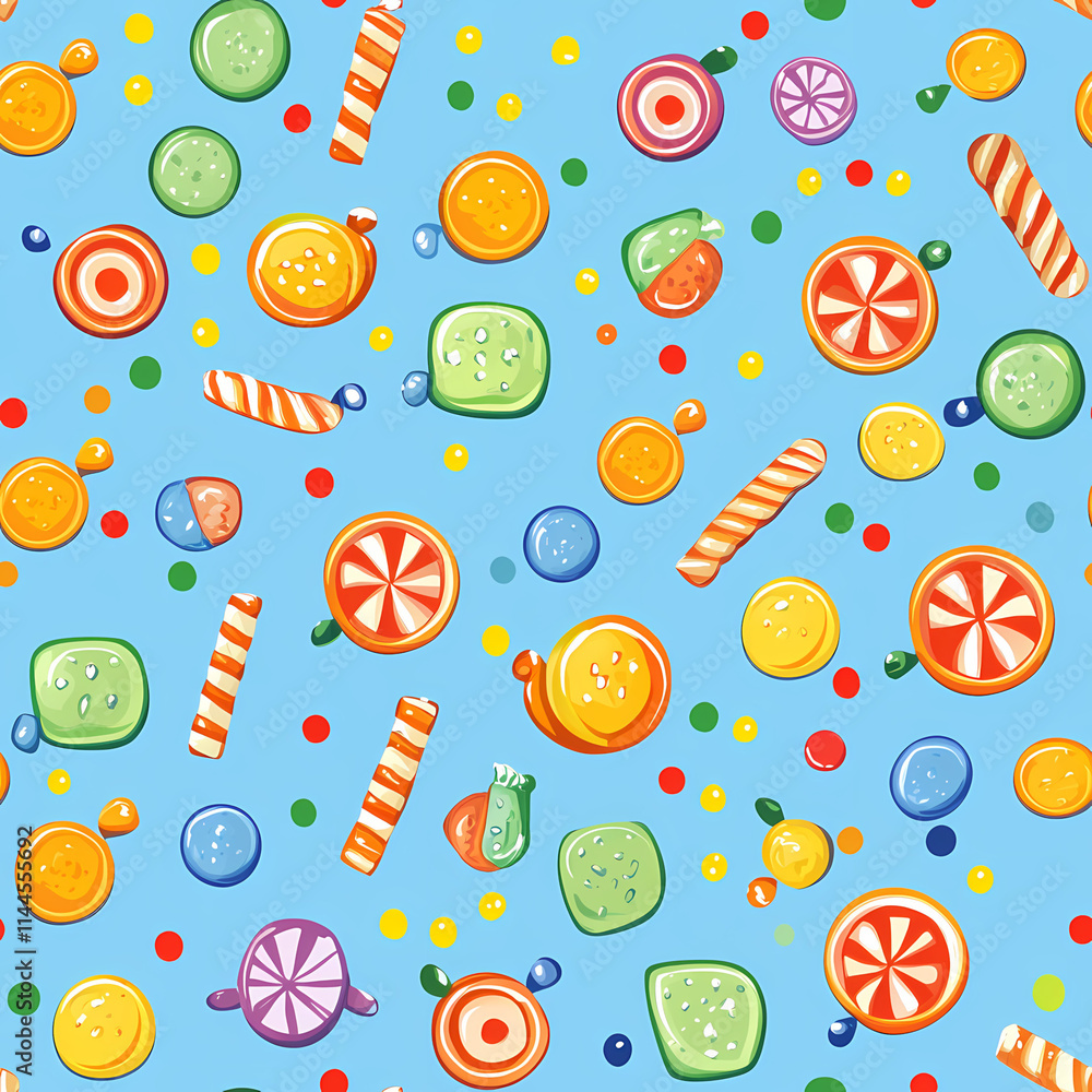 Beautiful Seamless Print Design: Flowers and Candy for Decorative Use Beautiful Seamless Print Design: Flowers and Candy for Decorative Use