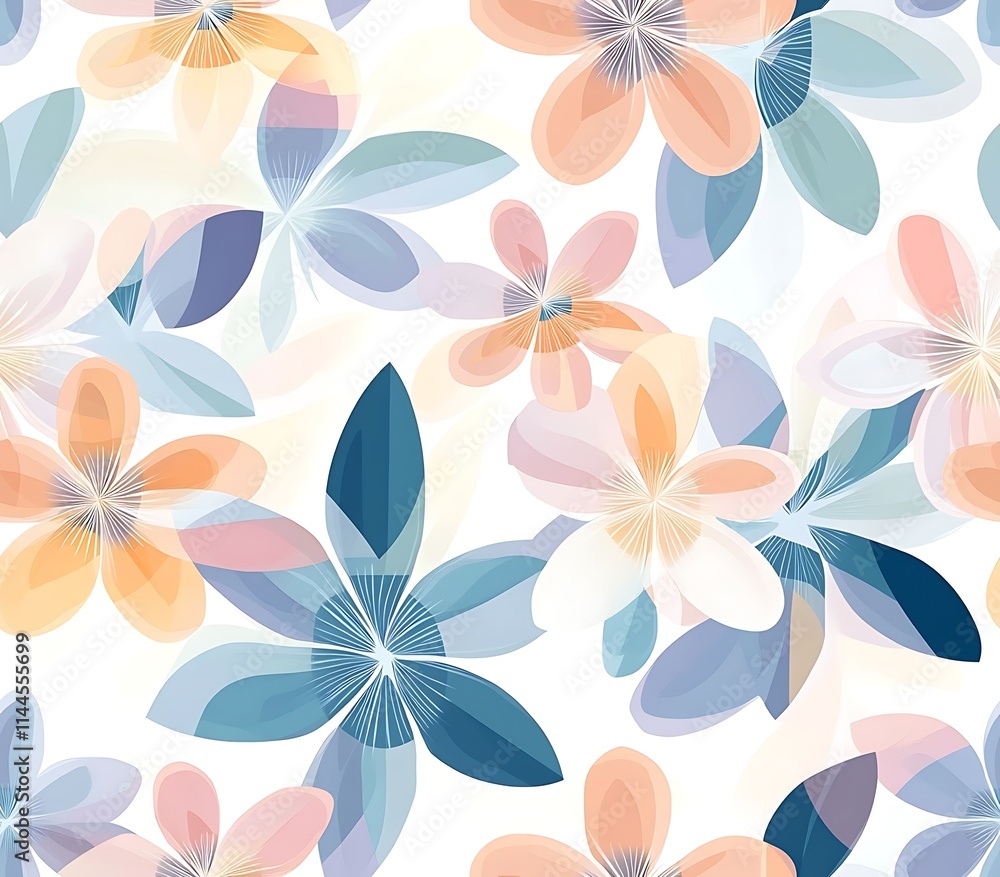 Fototapeta premium Floral Inspired Geometric Tiles, Soft Floral Geometric Pattern Design for Backgrounds