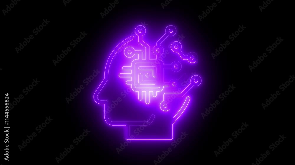 AI icon animation by purple color neon on black background. AI icon animation by purple color neon on black background.