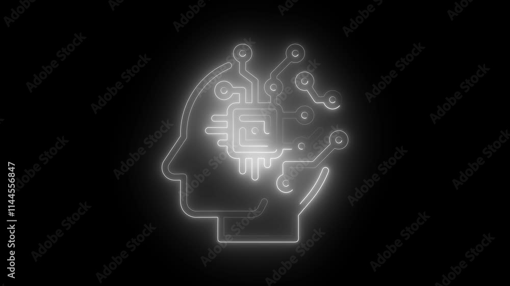 AI icon animation by white color neon on black background. AI icon animation by white color neon on black background.