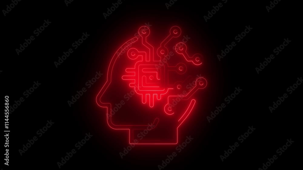 AI icon animation by red color neon on black background. AI icon animation by red color neon on black background.