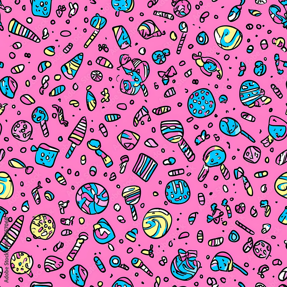 Beautiful Seamless Print Design: Flowers and Candy for Decorative Use Beautiful Seamless Print Design: Flowers and Candy for Decorative Use