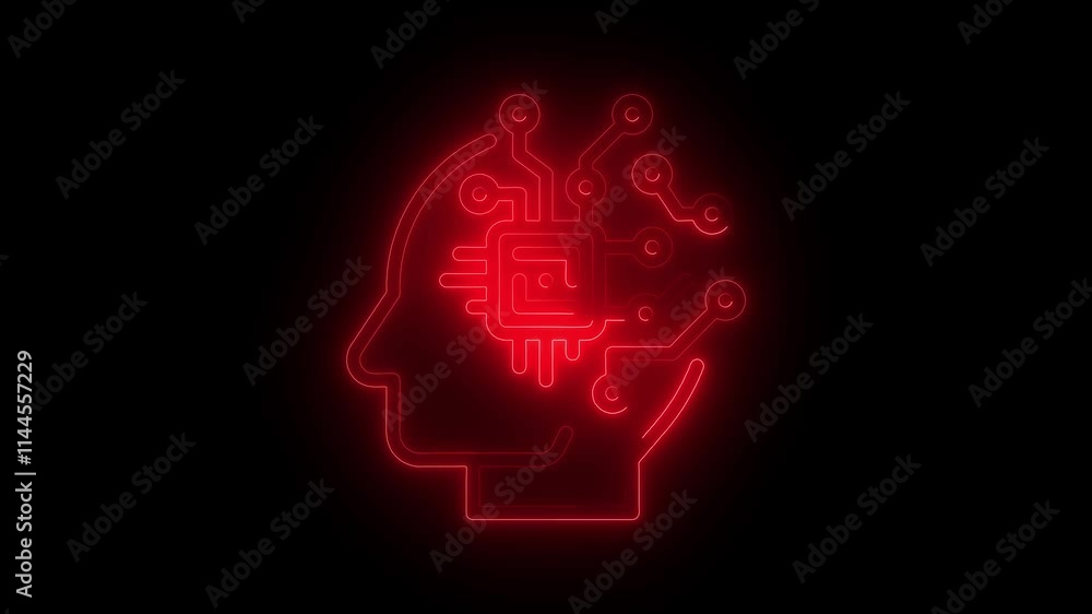 AI icon animation by red color neon on black background. AI icon animation by red color neon on black background.