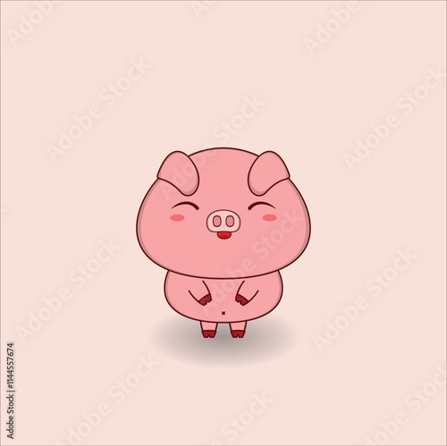 Adorable vector illustration features a cute pig with a round, chubby body and a cheerful expression. Vector illustration design. Eps 10. 