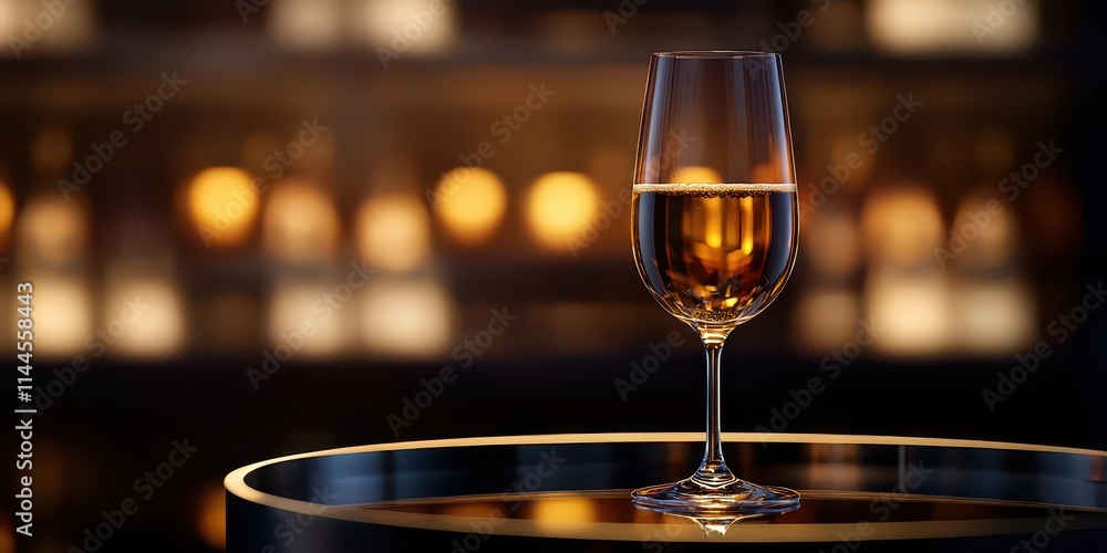 A stylish glass of amber liquid sits elegantly on a table, illuminated by soft, warm lights in a sophisticated setting. A stylish glass of amber liquid sits elegantly on a table, illuminated by soft, warm lights in a sophisticated setting.
