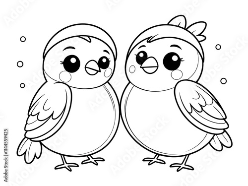 Adorable Bird Pair: A Coloring Page Featuring Two Cute Cartoon Birds