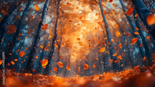 Autumn Leaves Falling in Forest