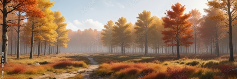 Forest landscape with a vast expanse of trees in autumn colors, forest trees, natural scenery Forest landscape with a vast expanse of trees in autumn colors, forest trees, natural scenery