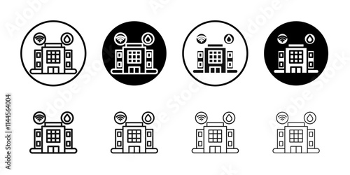 Building amenities icon Flat outline fill set collection