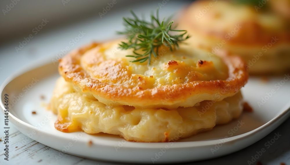 Janssons frestelse casserole with potatoes, onions, cream, and anchovies in a rustic setting Janssons frestelse casserole with potatoes, onions, cream, and anchovies in a rustic setting
