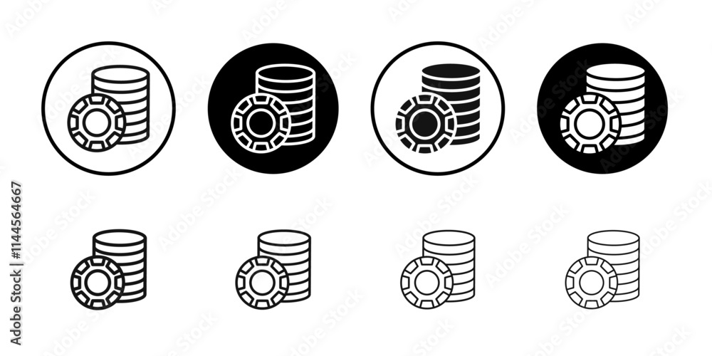 Casino chips icon Flat outline fill set collection Casino chips icon Flat outline fill set collection