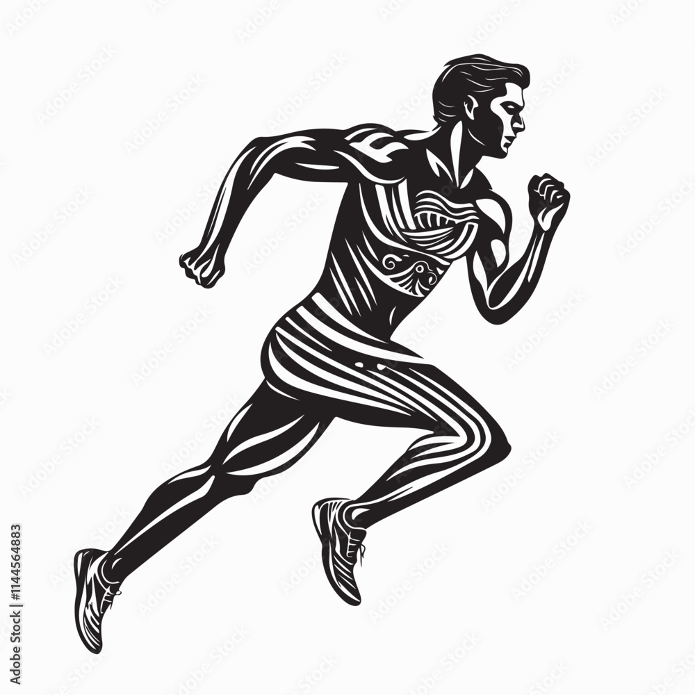 Naklejka premium Muscular sprinter runner athlete fast running black silhouette vector isolated on white background.