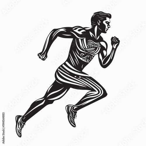 Muscular sprinter runner athlete fast running black silhouette vector isolated on white background.