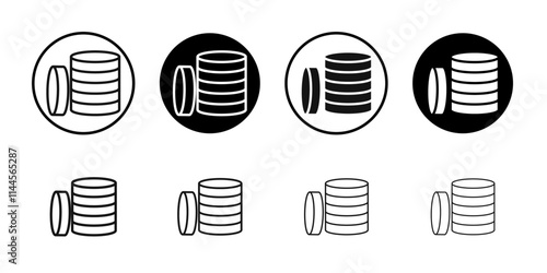 Coin stack icon Flat outline fill set collection