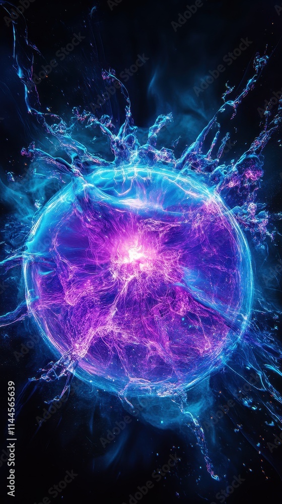 Explosive Plasma Sphere with Electric Blue and Purple Energy, Perfect for Sci-Fi Concepts, Space Art, Futuristic Themes, Technology Backgrounds, or Dynamic Digital Designs Explosive Plasma Sphere with Electric Blue and Purple Energy, Perfect for Sci-Fi Concepts, Space Art, Futuristic Themes, Technology Backgrounds, or Dynamic Digital Designs