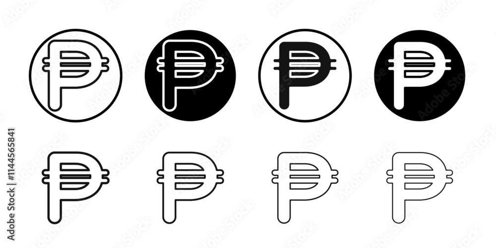 Cuba peso icon Flat outline fill set collection Cuba peso icon Flat outline fill set collection