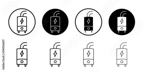 Electric heating boiler icon Flat outline fill set collection