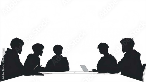 Wallpaper Mural Business Group Silhouette Illustration of Family and Professionals Sitting at a Table Torontodigital.ca