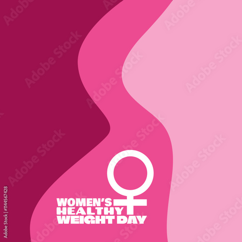 Women's Healthy Weight Day to celebrate on January. Illustration of slim and fat body curves with a woman symbol on a dark pink background. photo