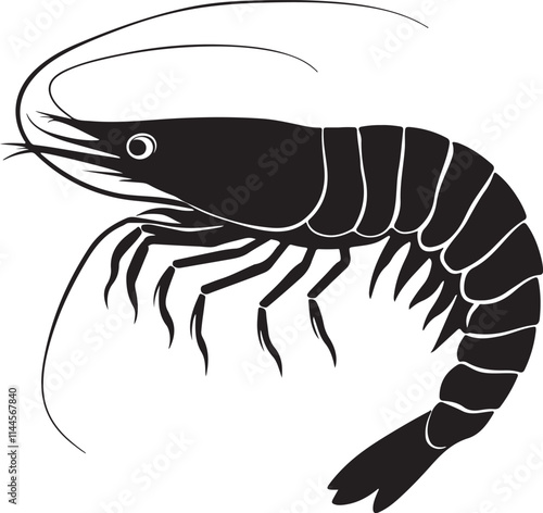 Shrimp Silhouette cut out vector icon.