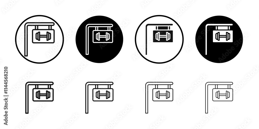 Gym fitness center icon Flat outline fill set collection Gym fitness center icon Flat outline fill set collection