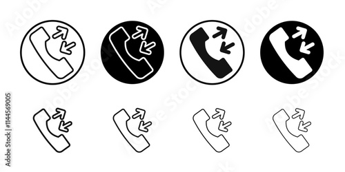 Incoming outgoing phone call icon Flat outline fill set collection