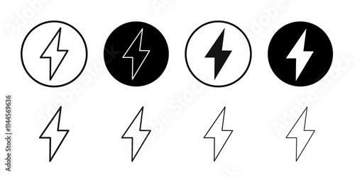 Lightning power charge icon Flat outline fill set collection