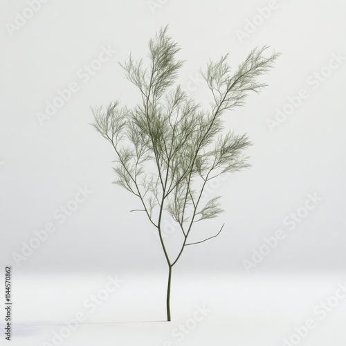 Delicate green dill herb with fine fronds displayed against a white backgroun...