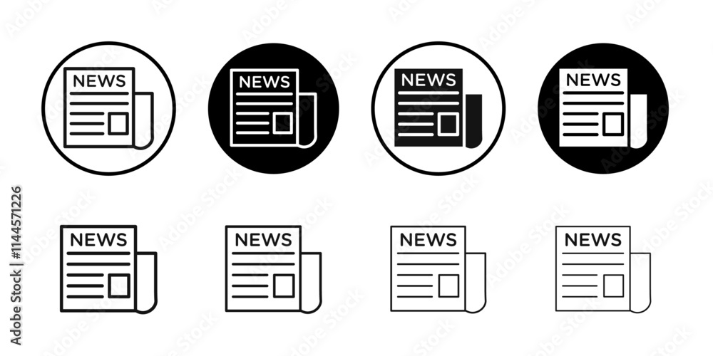 Newspaper icon Flat outline fill set collection Newspaper icon Flat outline fill set collection