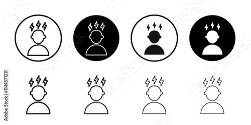 Nervous breakdown icon Flat outline fill set collection