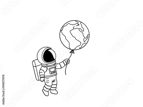 An astronaut holding a balloon with the earth on it. AI Generated photo