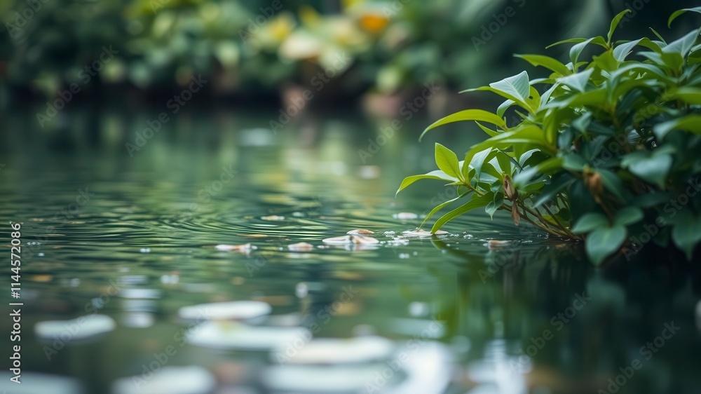Blurred image of calm water with green foliage and soft light filtering through, creating a peaceful nature background, nature, peaceful Blurred image of calm water with green foliage and soft light filtering through, creating a peaceful nature background, nature, peaceful
