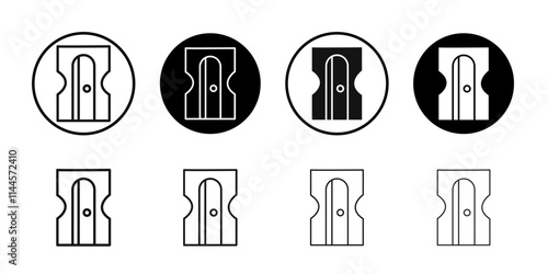 Pencil sharpener icon Flat outline fill set collection