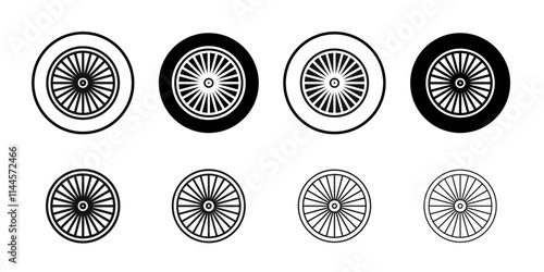 Plane turbine icon Flat outline fill set collection