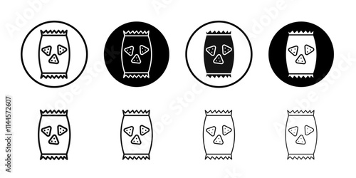 Potato chips snacks bag icon Flat outline fill set collection