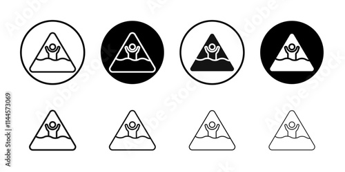Quicksand and Mud Danger Sign icon Flat outline fill set collection