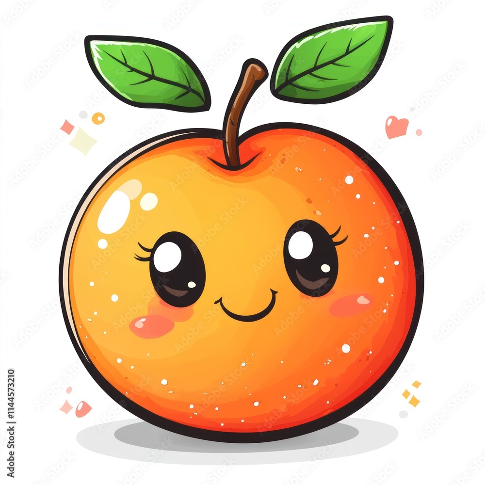 Obraz premium Cute cartoon orange with happy face and leaves. (1)