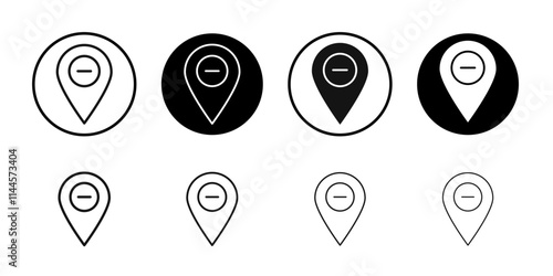 Remove pin mark icon Flat outline fill set collection