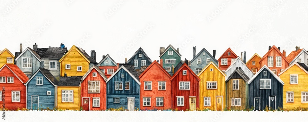 Naklejka premium Colorful Scandinavian houses arranged in a charming and vibrant architectural style
