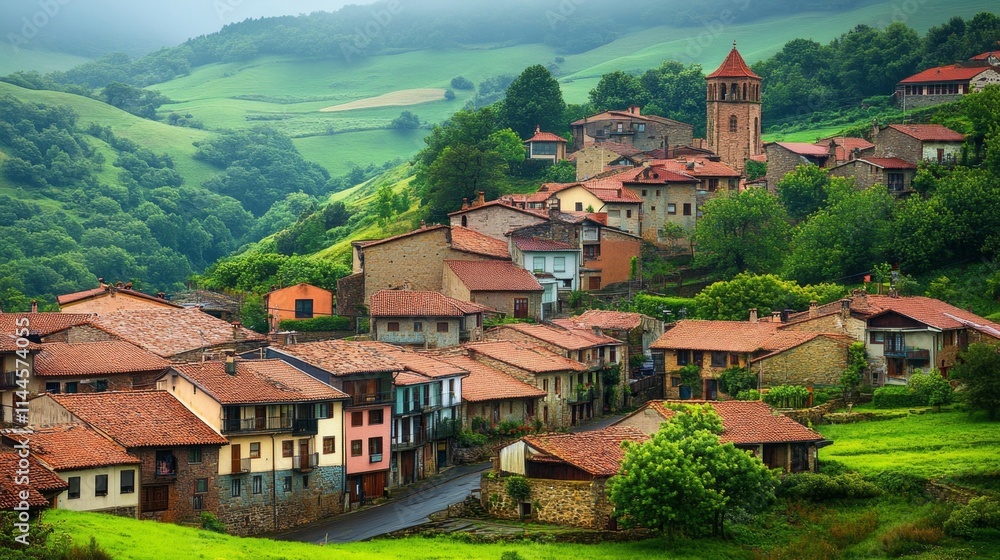 Obraz premium Picturesque Spanish Village Nestled in the Hills