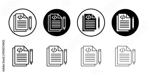 Script icon Flat outline fill set collection