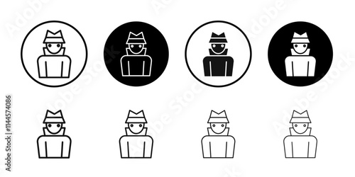 Secret agent icon Flat outline fill set collection
