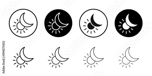 Sun and moon icon Flat outline fill set collection