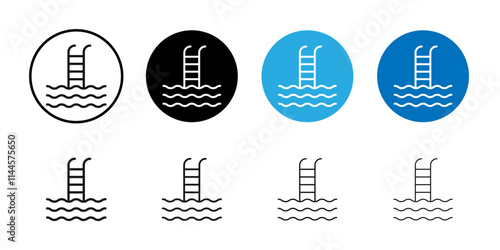 Swimming Pool icon Flat outline fill set collection