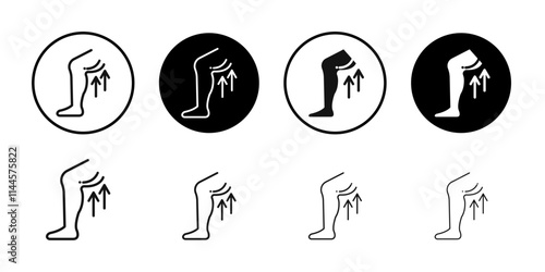 Thigh lift black icon Flat outline fill set collection